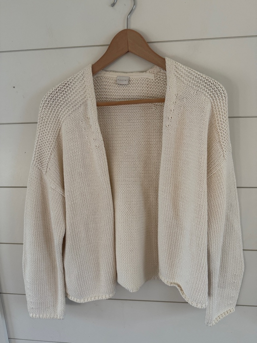 Poetry 100%  Open-Front Cream Knit Cardigan Sweater Sz M